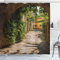 ABAKUHAUS europäisch Duschvorhang, Old Street in der Toskana, Stoffliches Gewebe Badezimmerdekorationsset mit Haken, 175 x 240 cm, Grün Hellbraun