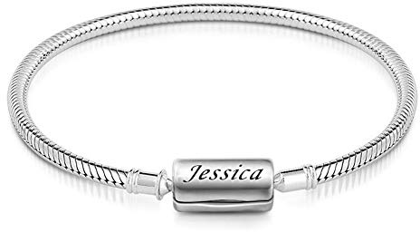 GNOCE Sterlingsilber Armband Ihr Name Mein Nachname Schlangenkette Bettelarmband mit Schließe Gravur Armbänder Namensarmband für Damen Herren (22)
