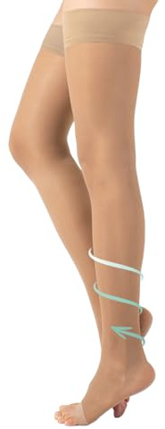 CALZITALY Zehenfreie Medizinische Halterlose mit Starker Abgestufter Kompression 18-22 mm/Hg | Schwarz, Hautfarbe | S, M, L, XL | 140 DEN | Made in Italy (L, Skin)