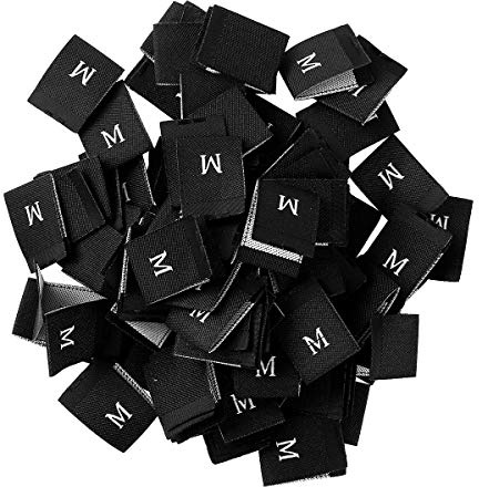 Agoky 100/400/500 Stück Handmade Labels Tags Kleideretiketten Stoffetiketten Textiletiketten Größe Etiketten Nähen DIY Dekor für die Größen S/M/L/XL Schwarz A One Size