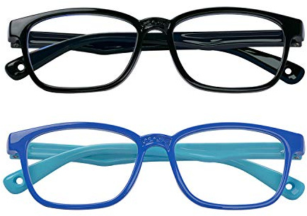 Outray 2 Pack Kids Blue Light Blocking Glasses Computer Gaming TV Glasses Silicon Frames for Boys Girls Age 3-10 Anti Glare & Eyestrain (Black+Blue)