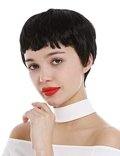 WIG ME UP - SA098-1B Perücke Damen sehr kurz Pixie Cut 60er Kurzhaarfrisur Pony Schwarz