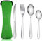 Acehome Cutlery Set with Portable Pouch Case, Stainless Steel Flatware Camping Utensil Set with Neoprene Bag for Outdoor Travel Picnic Office School Lunch Box (4 Pcs Green)