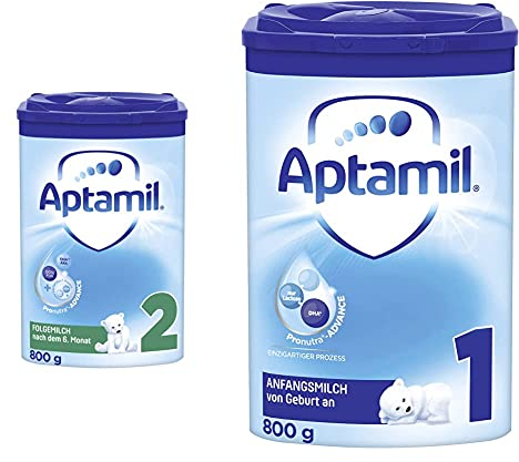 Aptamil Pronutra-ADVANCE 2, Folgemilch nach dem 6. Monat, Baby-Milchpulver (1 x 800 g) & Pronutra-ADVANCE 1, Anfangsmilch von Geburt an, Baby-Milchpulver (1 x 800 g)