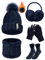 Voqeen Wintermütze Mütze Schal Handschuhe Set Damen Fleecefutter Strickmütze mit Pompon Touchscreen Handschuhe Weiche Wärmer Winter Ohrenschützer Socken Geschenke 5 Sets für Frauen (Navy Blau)