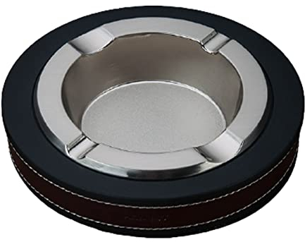 WHYUNM26 Zinklegierung und Leder Retro Aschenbecher Multifunktions Ovale Form Zigaretten Zigarre Aschenbecher für Männer Geschenke Home Office Dekoration Gold & Silber,Silver