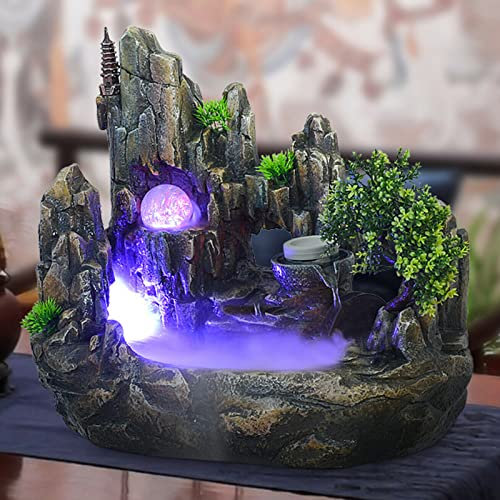Zimmerbrunnen Innen Wasserfall LED Beleuchtung RGB Farbwechsel Wassernebler Desktop Springbrunnen Schreibtisch Tischbrunnen Dekor