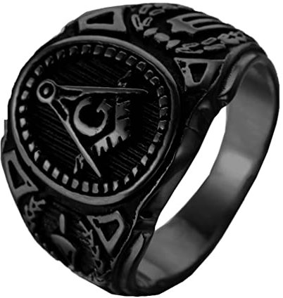 OAKKY Herren Edelstahl Vintage Punk Weinlese Freimaurer Freimaurer Biker Ring Symbol Mitglied Erklärung Schwarz Band Größe 68 (21.6)