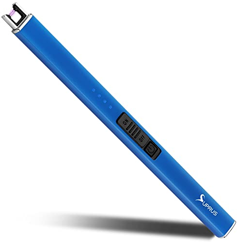 SUPRUS Leuchtfeuerzeug leuchtet im Dunkeln Elektrisches Feuerzeug Kerzenanzünder Wiederaufladbare USB-Lichtbogenanzünder mit Sicherheitsschloss Winddichtes flammenloses Plasma für Kerzengrill (blau)