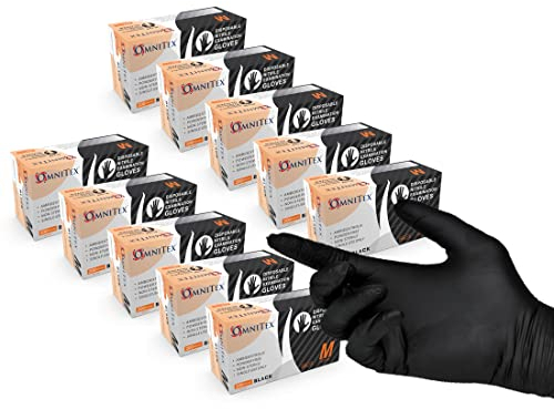Omnitex Case of 2000 Premium Disposable Black Nitrile Gloves | Powder Free | Latex Free | Ambidextrous | Food Safe | EN455 EN374 EN420 | CE & UKCA Cat3 grade (Medium)
