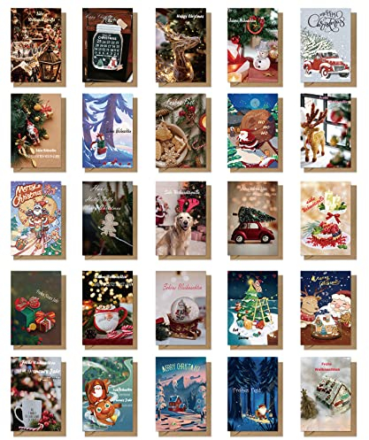 ZPPLD Weihnachtskarten mit Umschlag Set,25 Stück Weihnachten Karte Postkarte Weihnachtspostkarte,Christmas Card,Weihnachtsgrüße,Frohe Weihnachten,Weihnachtskarten Set mit Unterschiedlichen Motiven