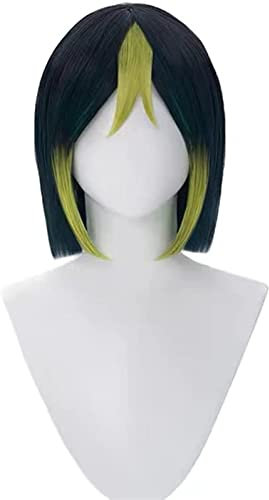 ZUKKY Anime Cosplay Perücke Tighnari Blau Grün Kurze Gerade Perücken Halloween Party Zubehör Perücke + Perückenkappe