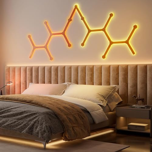 EUREKA ERGONOMIC Wooden LED Wall Light RGB LEd Light Wall Panels LED Strip Lights for Wall with Music Sync, Smart Voice & APP Control, LED Wall Lights for Gaming Living Room and Bedroom