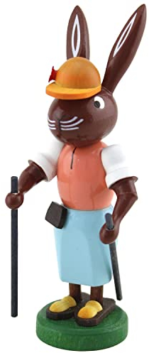 Thomas Preißler | Osterhasenfigur Osterhase Osterhäsin Hase | Höhe 10 cm | erzgebirgische Volkskunst | Osterfigur Osterdeko aus Holz | Hase Nordic Walker
