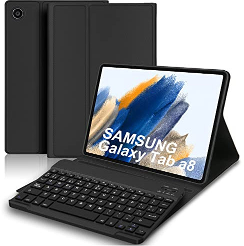 IVEOPPE Funda con Teclado para Samsung Galaxy Tab A8 10.5 2022/2021 (SM-X200/X205/X207), Funda de Cuero Ultra Delgada,Teclado Español Ñ Bluetooth Inalámbrico Magnético Desmontable, Negro