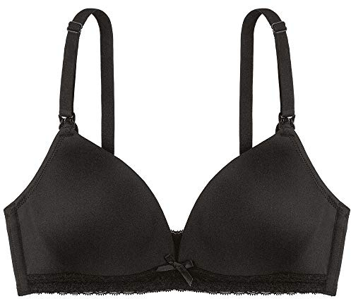 Dorina MAY Still-BH ohne Bügel – Vorgeformte Cups mit Baumwoll-Sling, Verstellbare Träger, Zarte Spitzenverzierung, Einfach zu öffnende Clips für direkten Hautkontakt, Schwarz