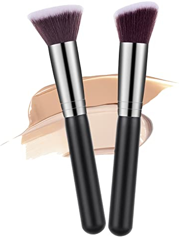 WLLHYF 2 Stück Foundation Make-up Pinsel Makelloses Premium Kabuki Pinsel Kontur-Make-up-Pinsel für flüssigem Puder Highlight Concealer Rouge