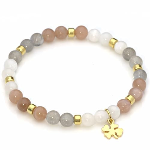 Glücksarmband Damen Moonlight mit Kleeblatt, Glücksbringer-Geschenk, Talisman, Silber, Gold- oder Rosègold plattiert