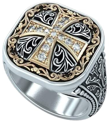 MayiaHey Ritterring, Tempelritter-Ring für Männer, Funkelnder Gotischer Kreuzring Kreuz Schmuck, Jahrgang-Kreuzfahrer-Kreuzring Hip-Hop-Kreuzbandring Punk-Templerkreuz-Ring für Jungen (18.1)