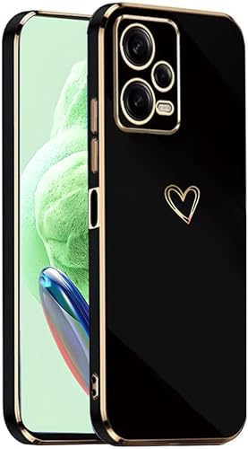 IBETEK Handyhülle für Xiaomi Redmi Note 12 Pro 5G Hülle, Herz Muster Mädchen Galvanisierte Weich TPU Silikon Schutzhülle Ultra Dünn Case Stoßfeste Cover- Schwarz