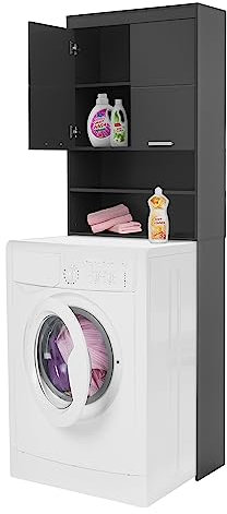 ECD Germany Waschmaschinenschrank mit 2 Türen und 2 offenen Fächern, 187,5 x 63 cm, Dunkelgrau, Badezimmerschrank für Waschmaschine/Trockner, Hochschrank Badschrank Badregal Waschmaschinenüberbau