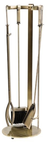 Modern Ember Knoll Kaminwerkzeug-Set aus antikem Messing, inklusive Bürste, Schaufel, Feuerschürhaken, Zange und Ständer, Stahlkonstruktion