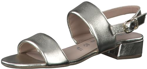 Tamaris Damen Sandalen mit Absatz Leder Blockabsatz Sommer; LIGHT GOLD METALLIC/metallic; 39 EU
