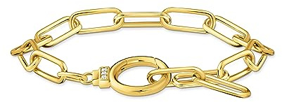THOMAS SABO Gliederarmband mit Ringverschluss und weißen Steinen vergoldet 750 Gelbgold Vergoldung, 925 Sterlingsilber