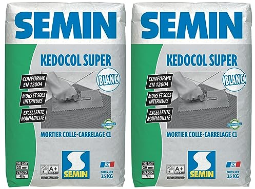 Mortier Colle pour Carrelage Kedocol Super Blanc Semin, Poudre, Intérieur, sac de 25 kg, lot de 2