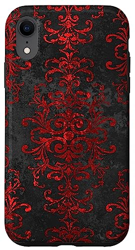 Hülle für iPhone XR Hülle Gothic dunkelrot floral retro Muster okkulte goth Telefon