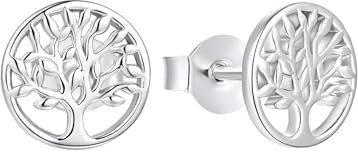Old English Jewellers 925 Sterling Silver Tree of Life Round Stud Earrings - Rhodium Overlay