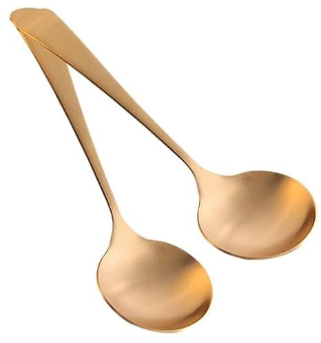 LIFKOME 2pcs Brass Soup Spoons Thickened Dining Ladles Handmade Copper Serving Spoons Kitchen Tableware for Home and Restaurant