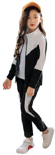 SXSHUN Jogging Enfant Ensemble de Survêtements Fille Pantalon Jogging Sport Vêtement, Blanc, 146, 10 ans-11 ans