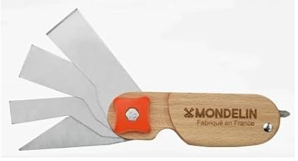 MONDELIN - Couteau à Enduire 4 lames Heliss - Outil Plaquiste Professionnel - Lame acier inoxydable, Manche Ergonomique - Idéal pour Travaux de Finition et Enduit
