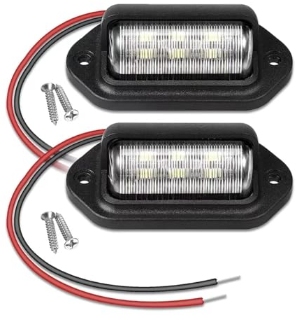 ZANTESR LED Number Plate Light, 2PCS Waterproof Trailer Number Plate Lamp Taillight with 4PCS Screws, 12-24V Black LED License Plate Light for Truck SUV Van RV Boats, Dome/Cargo Lights
