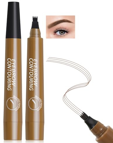 Erinde 2Pcs Wasserfest 3D Augenbrauenstift, Microblading Augenbrauen-Stift Härchenzeichnung mit 4 Micro-Fork, Tattoo Magischer Eyebrow Pencil, Wischfest Langanhaltenden Eye Makeup (Hell Braun)