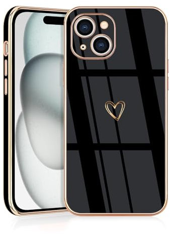 JRIANY for iPhone 15 Plus Case, Protective Flexible Silicone Case with Cute Design Love Heart Pattern Shockproof Bumper Cover Compatible with Apple iPhone 15 Plus - Black