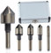 GOLD DEER 5PCS Countersink Drill Bit Set 82 Degree 5 Flute with Storage Case High Speed Steel Countersink Bits M35 Cobalt Countersunk Bits for Drilling in Metals Wood Fiberglass Plastic