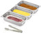Morleos 3x Panierschalen + Weiße Zange | GN 1/3 Edelstahl Metall Schalen je 32,5 x 17,6 x 6,5 cm | Volumen: 7,5 Liter | Panieren & Marinieren Fleisch, Schnitzel | 0,7 mm dick