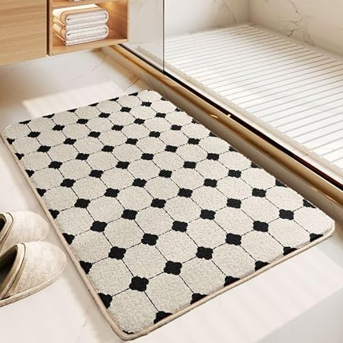 Badezimmerteppich Schwarze Punkte Badematte rutschfest,Weiche Badteppich,Badvorleger Duschvorleger,badvorleger rutschfest waschbar,Bad Teppich Flauschig60×90cm