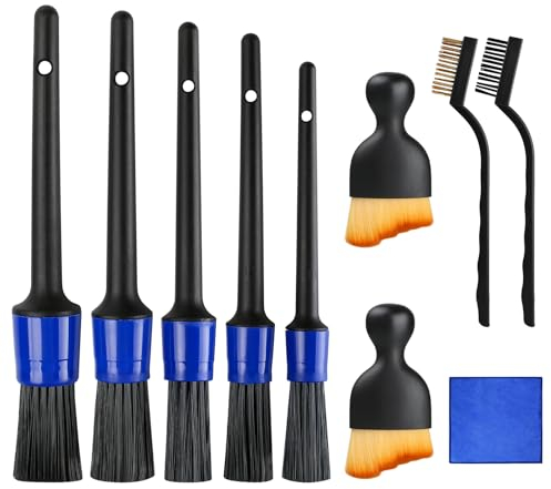 Amentalove 10 Pcs Car Detailing Brush Set, Car Interior Detailing Brushes, Soft Car Detail Cleaning Brush with Cleaning Cloth, Car Detailing Kit for Cleaning Car Interior/Exterior