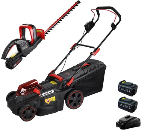 2IN1 40V Brushless Tosaerba a Batteria 37cm,20V Tagliasiepi,con 2 Batterie 20V 4.0 Ah e Caricabatterie