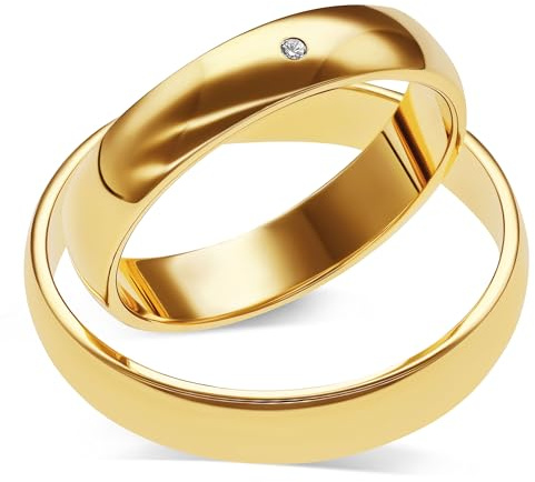 mosa & co. - Trauringe Gold 585 mit 4 mm Breite mit Diamant im Paarpreis für Sie und Ihn inkl. Gravur - Modell Classic Diamond - Echtgold 14k Eheringe Hochzeitsringe Verlobungsringe Partnerringe