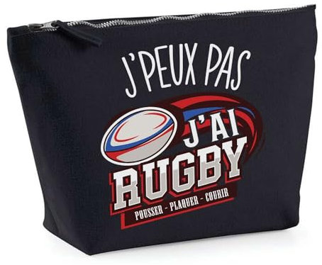 Trousse Noir Rugby Pousser Plaquer J'peux Pas | Pochette Toilette Maquillage Idée Sac Cadeau