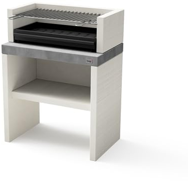 TUOZI - Barbacoa de Obra para Carbón Modelo PLAN 1 PLUS (Gris/Blanco - 78 x 47 x 102 cm) REF: 8025/1 - Uso en Exteriores