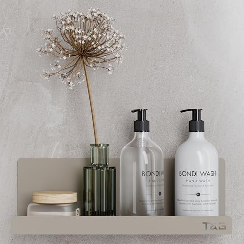 Mensola Bagno Per Doccia in Alluminio Beige Opaco Design Moderno Stile Contemporaneo Salvaspazio Adesivo 3M incluso Dimensione 30cm