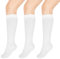 Kiiwah 3 Paar Kniestrümpfe Damen, Klassische Strümpfe aus Baumwolle Sportsocken Knee High Socks für Laufen Fußball Cheerleading Sport(Weiß)