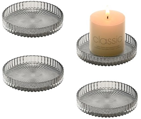 YoHyien 4 Pcs 3.5 in Glass Candle Plates for Pillar Candles, Round Pillar Candle Holders, Transparent Candle Dish for Party Decoration, Wedding, Christmas, Spa, Table Centrepieces & Gifts