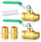 ERGAOBOY 2 Pcs 3/8 BSP Male to Female Brass Ball Valve with 2 Pcs 3/8 Male to Male Brass Connectors, Fit for Pipe Fittings Connection