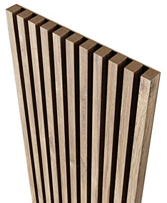 MEBANO. Akustikpaneele auf Schwarzplatte - 4 Stücke x (240x18,5 cm), Eiche Stirling, Wanddeko Lamellen aus MDF, Wandverkleidung, Paneele Wand Wohnzimmer, Holzpaneele auf HDF-Platte